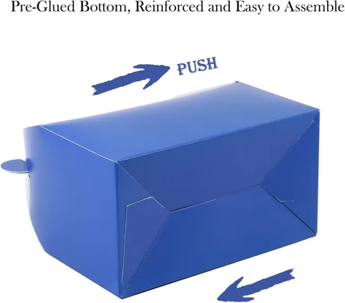 Miniatura 5 de Paquete de 30 cajas de regalo de fiesta azul oscuro, cajas de regalo, cajas de regalo de papel a dos aguas con asas. Perfecto para fiestas de Azul