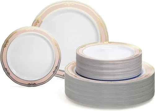 Miniatura 18 de OCASIONES" Paquete de 50 platos (25 invitados) - Juego de platos de plástico desechables pesados para fiestas de boda - 25 x 10.5'' cena + 25 x
