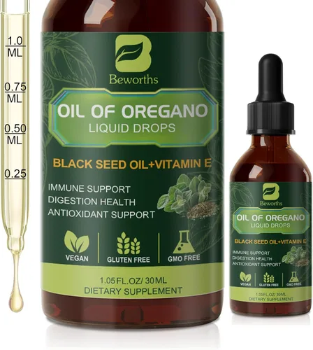 Miniatura 7 de Gotas de aceite de orégano, aceite de orégano con aceite de semilla negra, vitamina E, suplemento de orégano Carvacrol 80% mezcla de hierbas