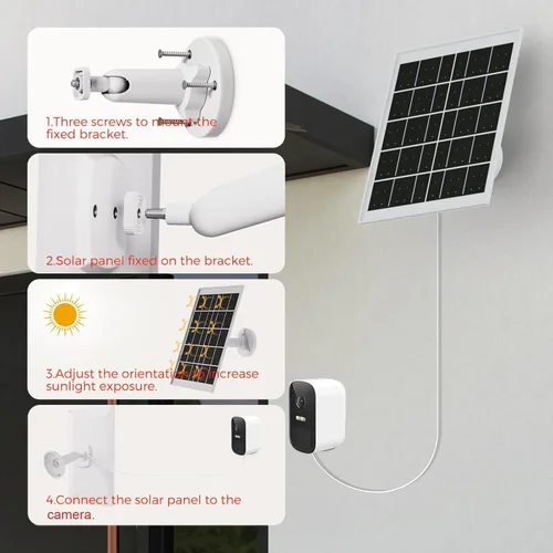 Miniatura 6 de Cargador de panel solar de 8 W para cámaras de seguridad al aire libre, con Micro USB/USB-C y puerto DC (35 x 135), se ajusta a