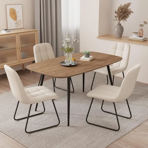 Miniatura 44 de HIPIHOM Mesa de comedor moderna de granja de 47.2 pulgadas, mesa de comedor rectangular de madera con patas de metal para 4 personas para comedor