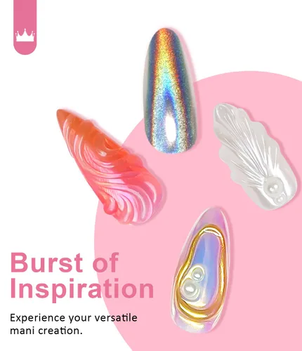 Miniatura 6 de Polvo de uñas cromado dorado LEDSUUEI Super Mirror Nail Glitter, polvo de metal Holo cromo para uñas, pigmento blanco aurora, dona vidriosa perla