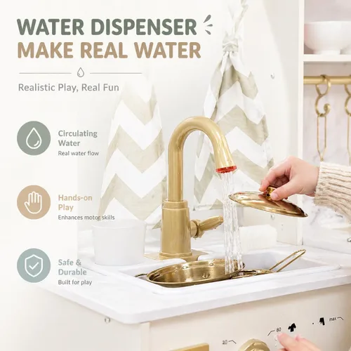 Miniatura 4 de Juego de Cocina de Juguete de Madera con Máquina de Hielo, Dispensador de Agua, Cafetera, Gran Juego de Cocina de Juguete para Niños Pequeños