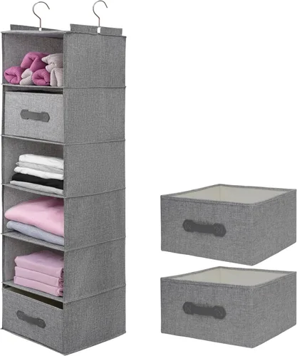 Miniatura 8 de Organizador colgante grande de suéter para armario, estantes colgantes plegables de 6 estantes con cajones, lavable (beige, 6 estantes)