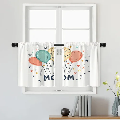 Miniatura 148 de Batmerry Silueta de hombre y niño, marco en forma de corazón con figuras, tratamiento de ventana, cortina corta de cocina multicapa de poliéster