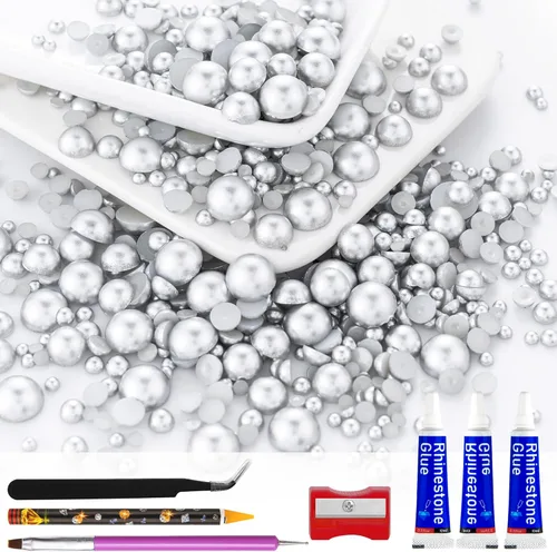 Miniatura 31 de 60g de Perlas Acuamarina Dorada con Diamantes de Imitación para Manualidades Tamaño Mixto 3mm-10mm Color AB Redondas Perlas Medias Planas Conjunto