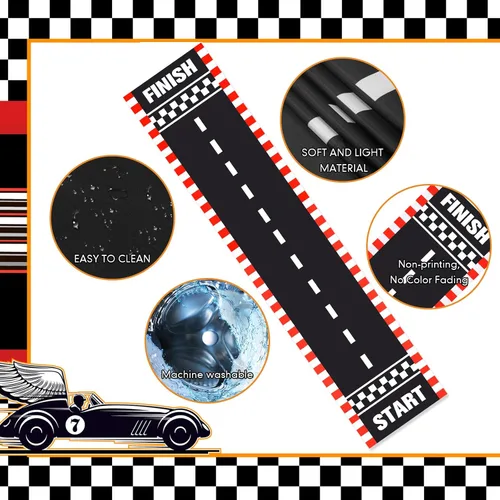 Miniatura 3 de Fabbay 2 piezas de decoración de fiesta de coche de carreras de 2 x 9.8 pies de largo, tapete para correr en el suelo de carreras de carreras