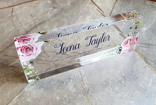 Miniatura 2 de Placa de nombre para escritorio de oficina, placa de escritorio personalizada, placa de oficina, flor, oficina, accesorios de escritorio, placa