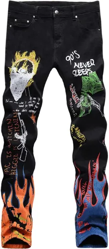 Miniatura 46 de Baylvn - Pantalones de mezclilla entallados y estampados para hombre con corte recto