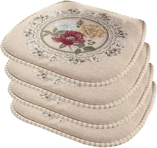 Miniatura 37 de EORNOW Juego de cojines para silla de comedor con lazos, juego de 1/2/4, almohadillas antideslizantes para silla de comedor con funda extraíble