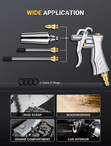 Miniatura 7 de JASTIND Pistola de soplado de aire de alto volumen con potente boquilla Venturi, pistola de soplado de boquilla de aire ajustable de latón con 2