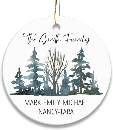 Adorno de Navidad personalizado con nombre de la familia, accesorios de decoración para árbol de Navidad 2023, adornos de cerámica para puerta del