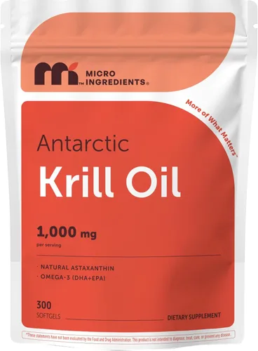 Micro Ingredients Aceite de krill antártico 1,000 mg por porción, 300 cápsulas blandas | Omega-3 EPA y DHA con fosfolípidos y astaxantina natural |