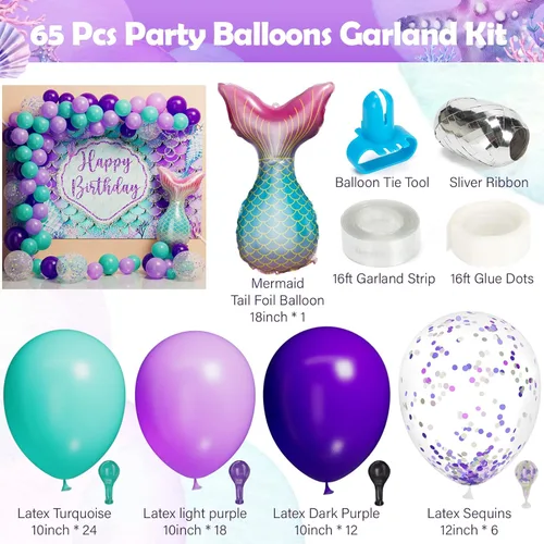 Miniatura 8 de Decoraciones de cumpleaños de sirena: 242 piezas de suministros para fiesta de Girs y juego de vajilla desechable (25 invitados), incluye platos