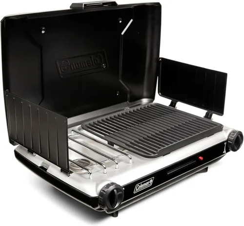 Miniatura 7 de Coleman Parrilla y estufa de mesa 2 en 1 con 2 quemadores ajustables, parrilla y estufa a propano con encendido de botón, protectores contra