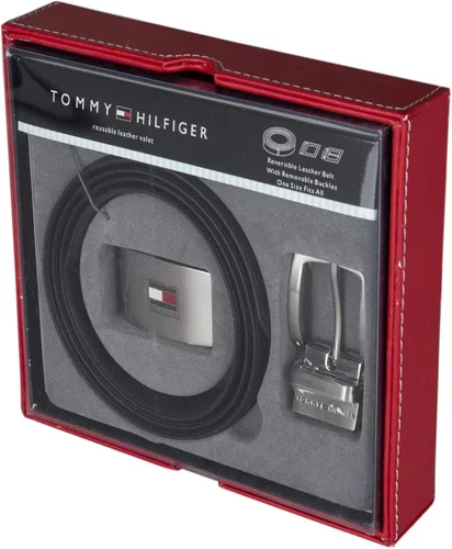 Miniatura 2 de Tommy Hilfiger Men's Leather with Two Buckles Boxed Belt Set, Black