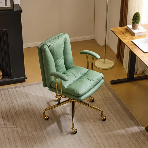 Miniatura 13 de VINGLI Silla de escritorio para oficina en casa, cómoda con ruedas y reposabrazos extraíbles, silla de tocador con base dorada con respaldo, silla