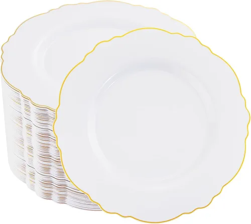 Miniatura 15 de WDF 60 platos de plástico rojo desechables – 7.5 pulgadas de alta resistencia rojo postre/ensalada/pastel platos para boda, fiesta, cumpleaños, día