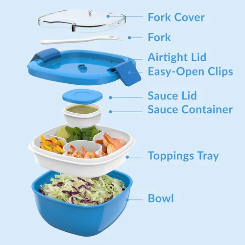 Miniatura 6 de Contenedor de almuerzo, ecológico y sin BPA de Bentgo Salad para ensaladas y otros aperitivos para llevar, Azul