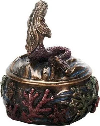 Miniatura 2 de SUMMIT COLLECTION Decorativo Art Nouveau - Sirenas del mar con la mano sobre el pecho sirena rezando fantasía caja de joyería de resina de 325