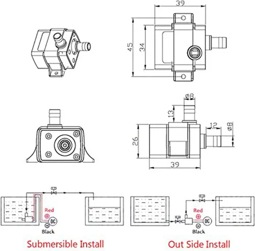 Miniatura 7 de Paquete de 5 bombas de agua sin escobillas de 12 V CC - Bomba ultrasilenciosa de alto flujo de 240L/H 4.2W con cabezal 3M