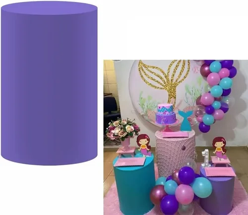 Fundas de pedestal de princesa subacuática de sirenita cilíndrica cubierta de zócalo púrpura sólido para niñas, cumpleaños, fiesta oceánica, NO311