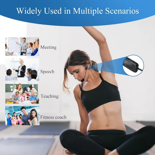 Miniatura 7 de Sistema de micrófono inalámbrico 2.4G para dos personas, alcance de 165 pies, transmisión estable, micrófono de auriculares portátil