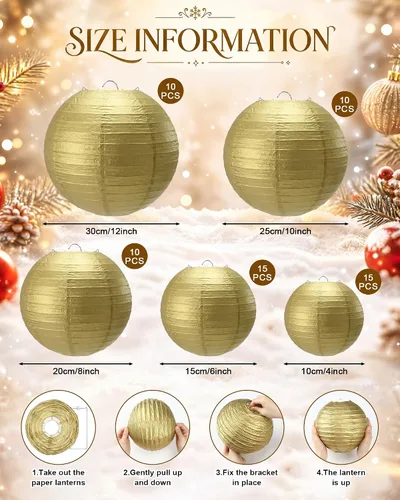 Miniatura 3 de Treela 60 Pcs Paper Lanterns Bulk for Wedding, 4'' 6'' 8'' 10'' 12'' Round Chinese Lanterns for Bridal Shower Birthday Party Decorations, Hanging