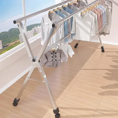 Miniatura 4 de Heavy Duty Stainless Steel Clothes Drying Rack, 160Cm Foldable & Retractable Laundry Stand with Wheels for Indoor/Outdoor Use – Space-Saving Garment