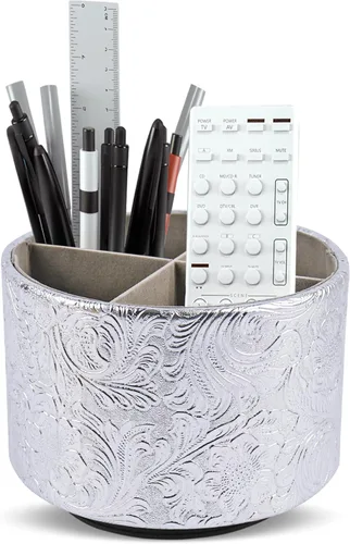 Miniatura 40 de lizimandu Organizador Redondo de Cuero para Suministros de Arte, Soporte para Control Remoto, Rotación de 360 Grados, Soporte Multifuncional