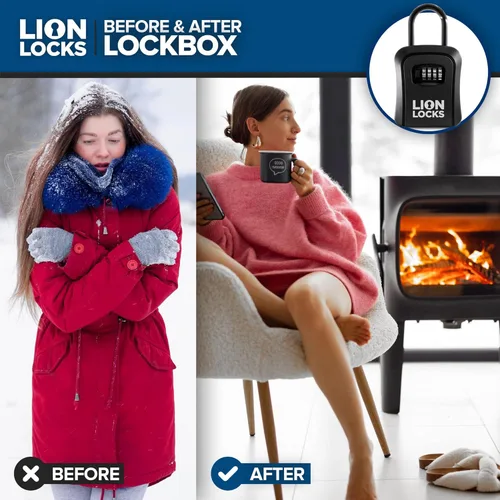 Miniatura 7 de Lion Locks Caja de seguridad para llaves, paquete de 6 unidades, color negro, solución segura para llaves con cerradura de combinación para hogares