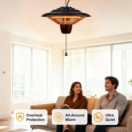 Miniatura 3 de Calentador eléctrico colgante para patio, techo colgante de 1500 W para exteriores con calentamiento rápido de 3 segundos, silencioso, cadena