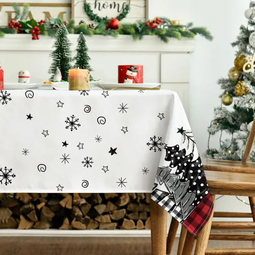 Miniatura 3 de Horaldaily Mantel de Navidad 52×70 Pulgadas, Mantel de Árboles de Navidad a Cuadros de Búfalo Rojo Lavable para Decoración de Fiesta, Picnic, Cena