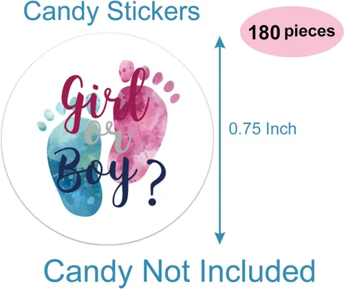 Miniatura 2 de 180 etiquetas adhesivas de gotas de chocolate, etiquetas de besos para revelación de género, para baby shower, niña o niño, etiquetas de recuerdo