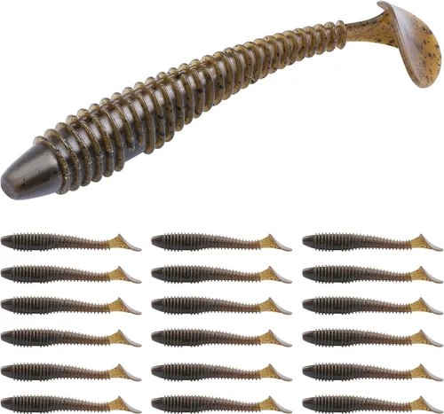 Miniatura 37 de RUNCL Swimbaits - Paleta de 10/20/30/40 unidades, cola de paleta de 5/4/3/2 pulgadas, señuelo suave para lubina de trucha, cebo de plástico duradero