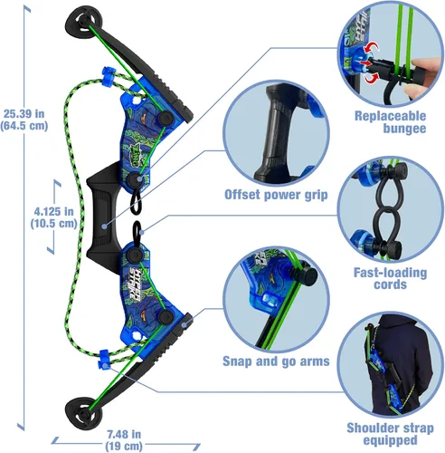 Miniatura 5 de Zing HyperStrike Dominator Bow Pack – 1 arco dominador azul, 4 flechas de silbato zónico azul, 1 juego de repuesto de cuerda elástica y 1 correa