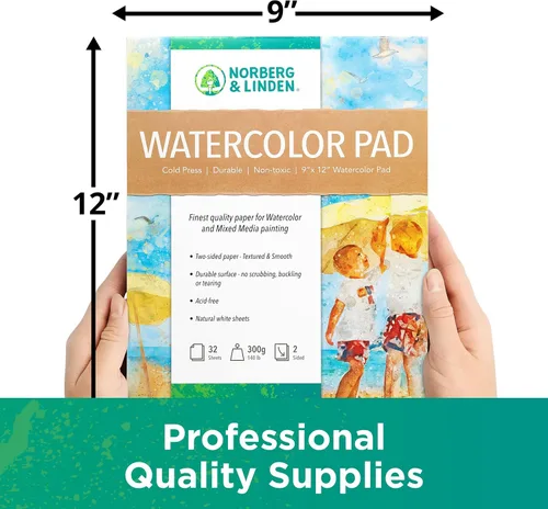 Miniatura 5 de Norberg & Linden 64 hojas de papel de acuarela para pintura mixta, hojas de papel de pintura de 9 x 12 pulgadas, doble cara, textura ideal