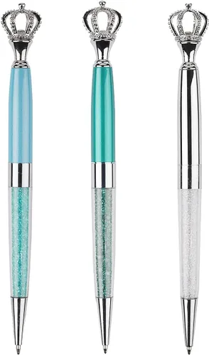 Miniatura 9 de YOUMI Bolígrafo de 3 bolígrafos de metal de cristal con corona, bonito bolígrafo brillante, bolígrafos de cristal personalizados, tinta negra