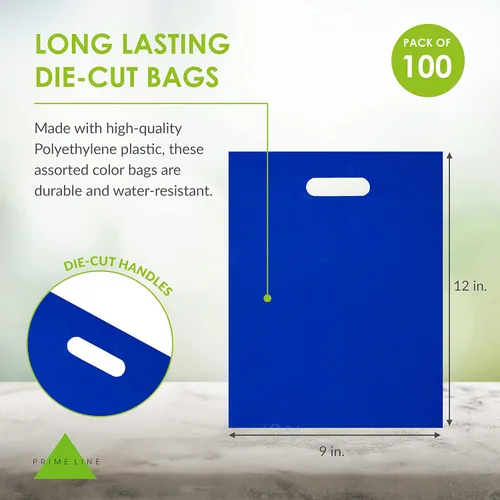Miniatura 4 de Prime Line Packaging Bolsas de plástico para regalos, bolsas de fiesta de colores con asas, 2 mil troqueladas para recuerdos de fiesta de niños