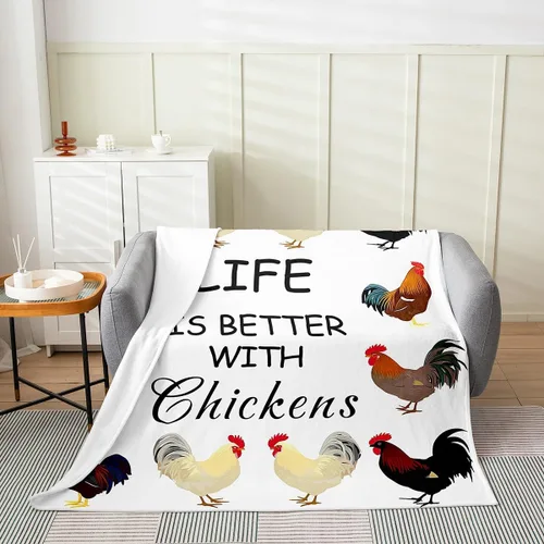Miniatura 2 de Manta de felpa para Hen, 40 x 50 pulgadas, manta de franela de forro polar de gallo de pollo para niños, adolescentes, lindos animales para toda