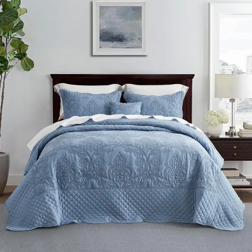 Miniatura 11 de CHIXIN Juego de colcha extragrande tamaño King – Funda de cama ligera – Hermosas costuras – Colcha reversible de 5 piezas – Patrón de paisley