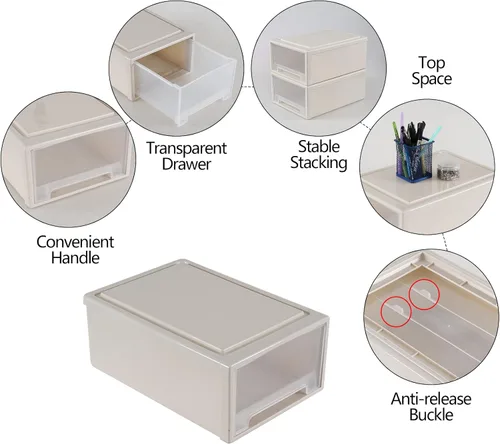 Miniatura 4 de Xyskin Paquete de 4 cajones apilables compactos de plástico de 12 cuartos de galón, caja apilable de almacenamiento de escritorio