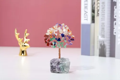 Miniatura 2 de Jovivi Árbol de cristal natural de 7 chakras, cristales curativos crudos, base de fluorita, árbol de dinero bonsái para el hogar, oficina