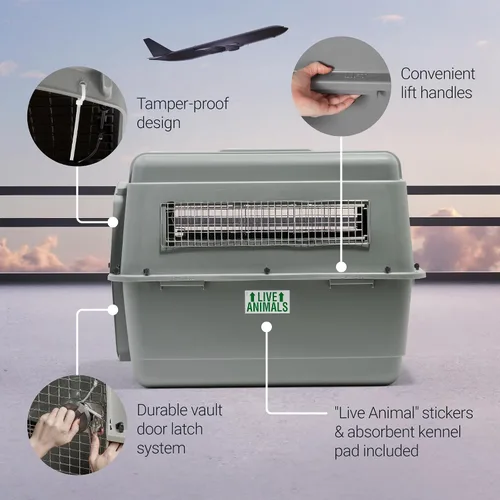 Miniatura 5 de Petmate Sky Kennel - Para aire y viajes, jaula para perros compatible con aerolíneas para mascotas de 50-70 lbs, perrera para perros resistente