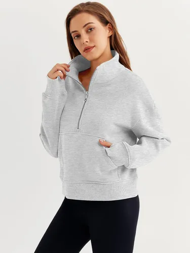 Miniatura 2 de Trendy Queen Sudaderas con media cremallera, sudaderas recortadas de gran tamaño para mujer de manga larga