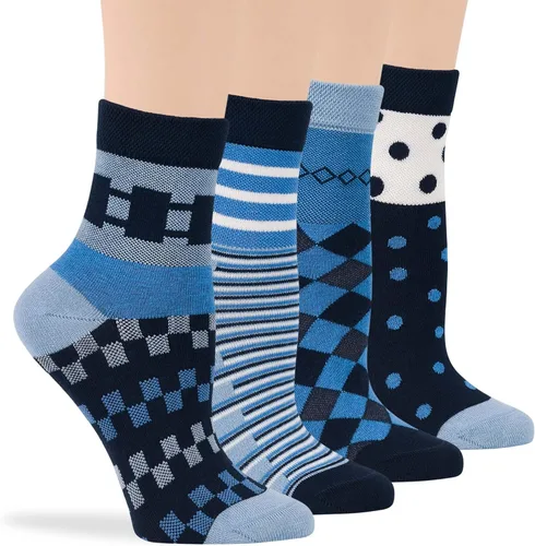 Miniatura 28 de 7BIGSTARS KINGDOM Women's Cotton Quarter Non-Binding Diabetic Fashion Socks-L-M-4 Pack-Multicolor