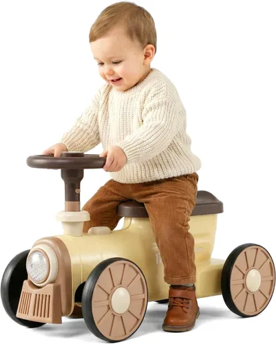 OLAKIDS Auto de empuje para niños, auto deslizante de pie a piso con sonido de silbato de tren, almacenamiento debajo del asiento, regalo de