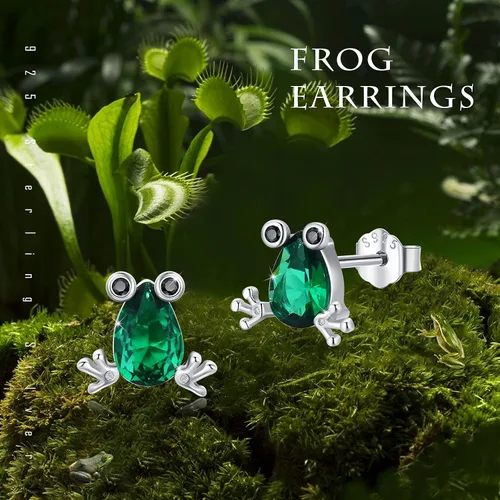 Miniatura 5 de Frog Earrings for Women Girls Sterling Silver Frog Pendant Necklaces Crystal Studs Earrings Frog Stud for Teens Cute Animal Hypoallergenic Jewelry