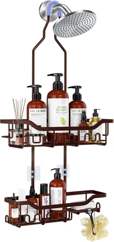 Miniatura 14 de Organizador de ducha mejorado de longitud extendida con ganchos, soporte para champú y jabón resistente a la oxidación, organizador de baño grande