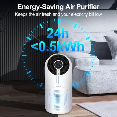 Miniatura 9 de Purificadores de aire M01 + M02 para dormitorio y hogar, 430-1095 pies cuadrados, filtro HEPA MOOKA H13 pequeño purificador de aire portátil